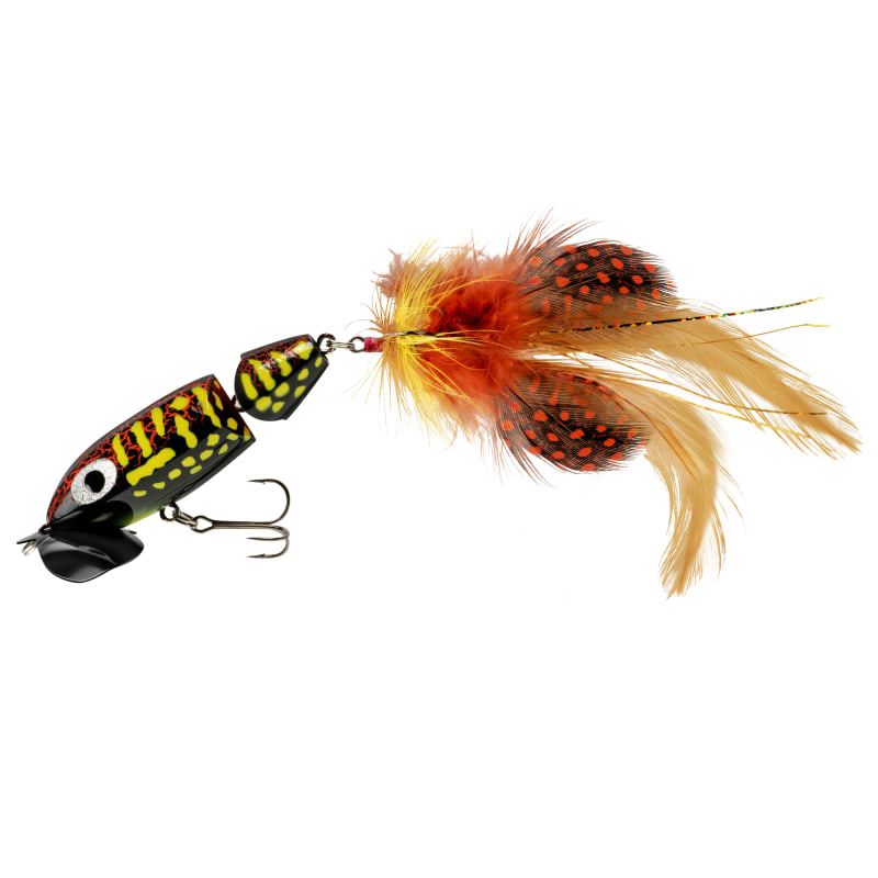 black jitterbug fishing lure Arbogast Clicker 2 inch Wakebait letting it settle for a few seconds Black Body Jitterbug Lure -