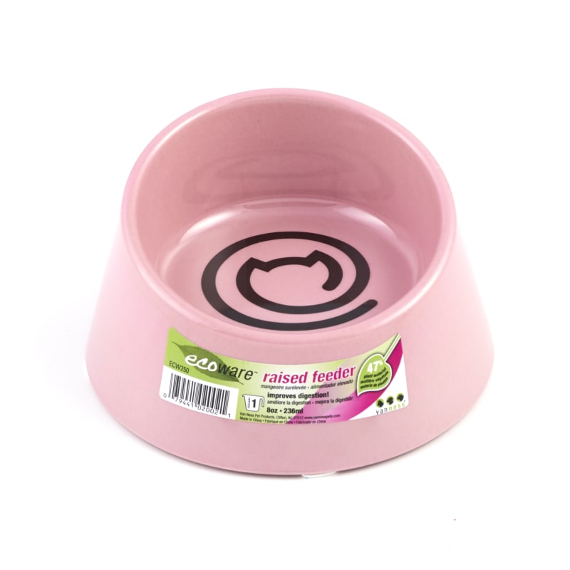 oz Raised High Back No-Tip No-Skid EcoWare Cat Bowl Assorted