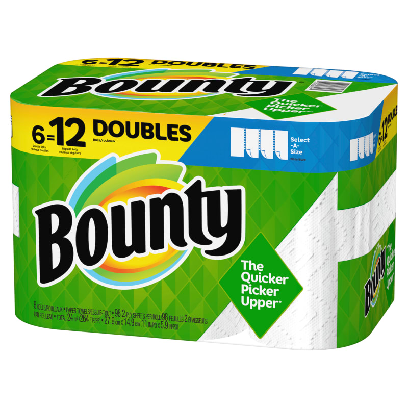 Bounty Select-A-Size Paper Towels, Double Rolls, White, 98 Sheets Per Roll,  2 Count