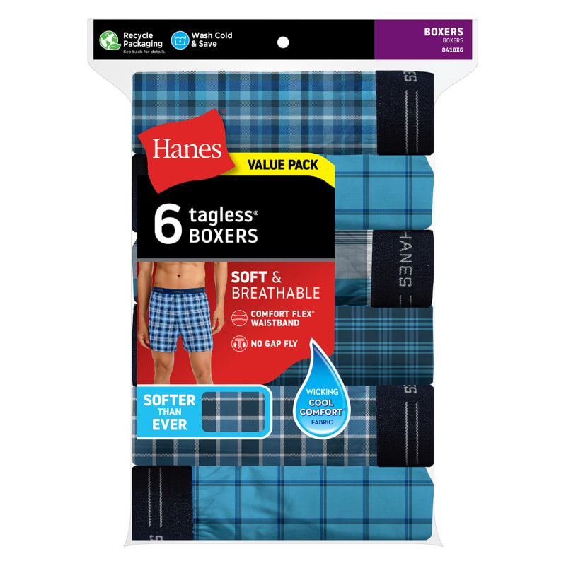 Men's Assorted Tagless Yarn Dyed Woven Boxers - 6 Pk by Hanes at