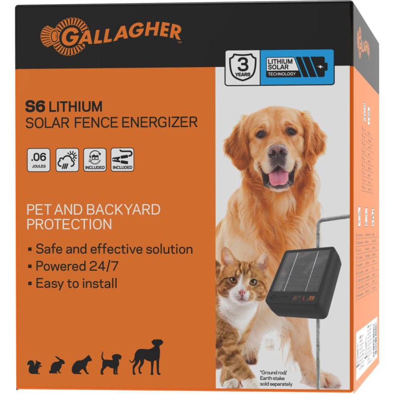 Gallagher S6 Solar-Powered Fence Energizer .74 mi. Black Gallagher S6 Solar-Powered Fence Energizer .74 mi. Black