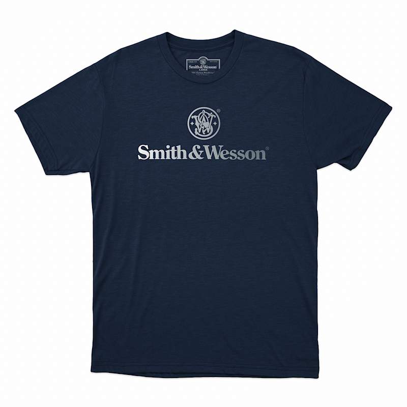 Men s Navy Smith Wesson Fade Logo Graphic Crew Neck Short Sleeve