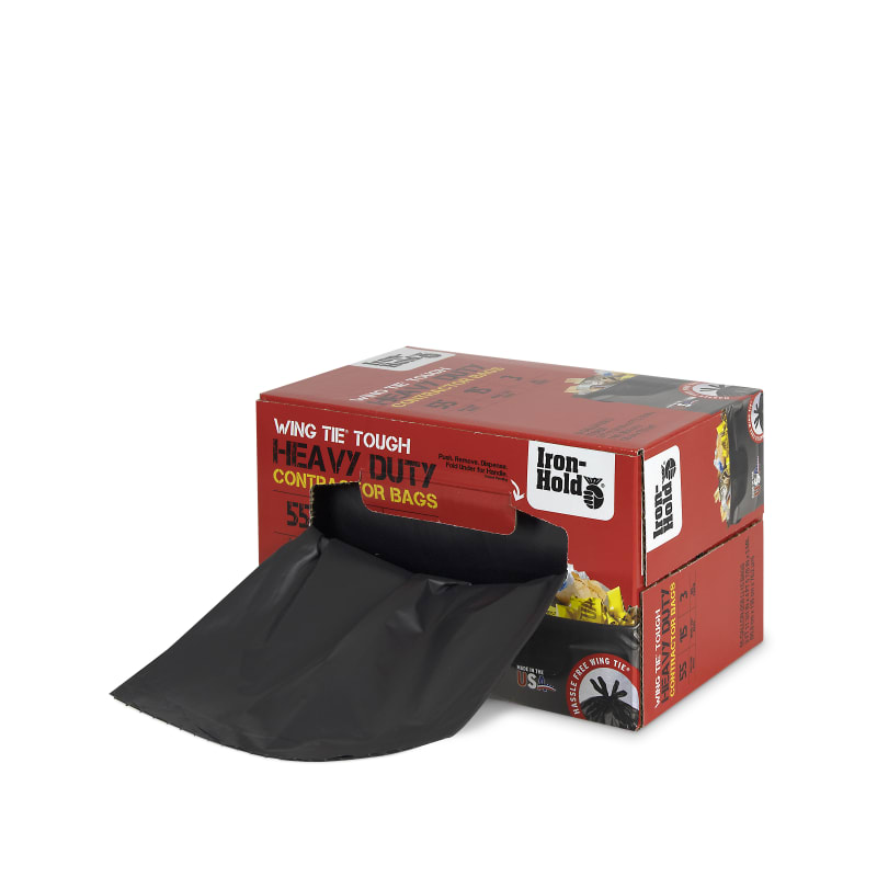 Iron-Hold Contractor Trash Bag - 3 mil, 55 Gallon, 15 ct, Wing Tie