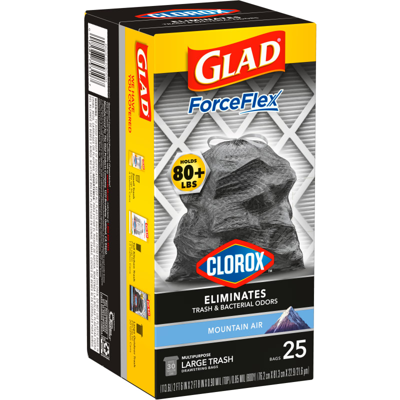 Glad Small Drawstring Trash Bags with Clorox 4 Gallon, Grey Grey