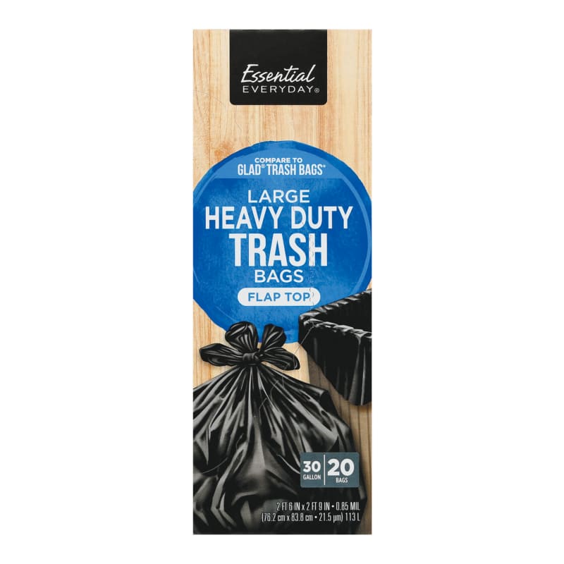 Essential Everyday Trash Bags, Flap Top, Large, 30 Gallon - 20 bags