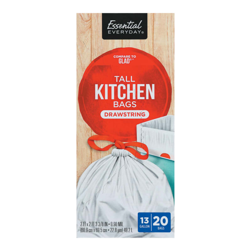 Essential Everyday Tall Kitchen Bags, Drawstring, 13 Gallon - 20 bags