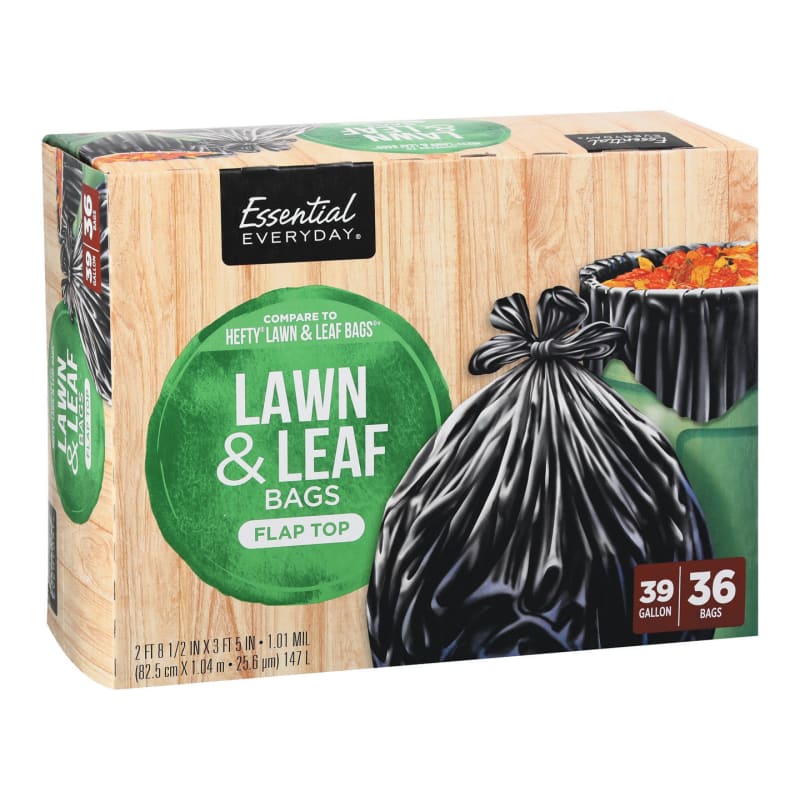 Essential Everyday Lawn & Leaf Bags, Flap Top, 39 Gallon, Clear 36