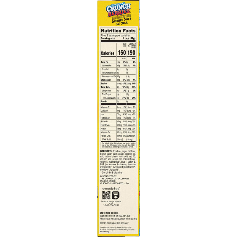 Quaker Cap'n Crunch's 11.7 oz Crunch Berries Breakfast Cereal ...
