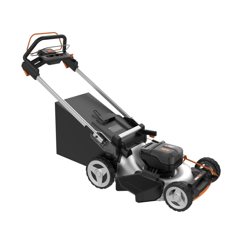 White outdoor self propelled lawn mower hotsell