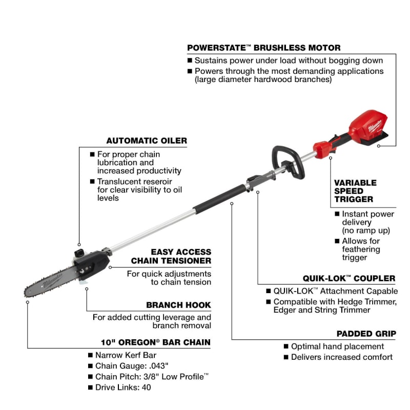 M18 FUEL 10 in QUIK LOK Cordless Pole Saw Bare Tool by Milwaukee