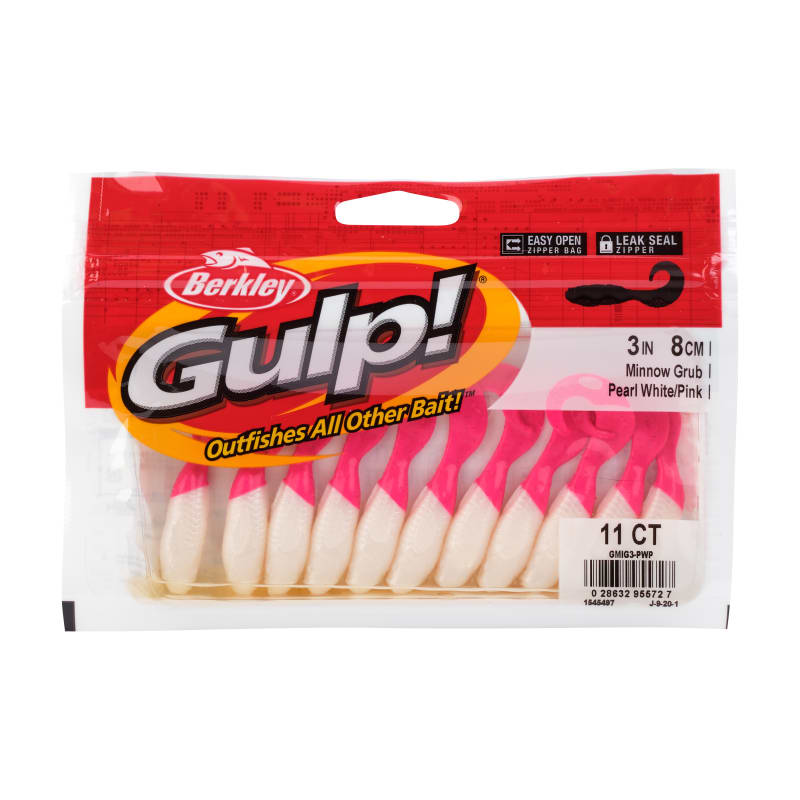 Pearl White Pink Gulp Minnow Grub by Berkley at Fleet Farm