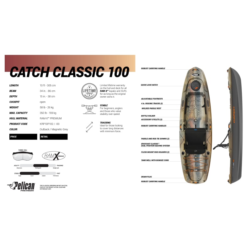 10 ft Outback Catch Classic 100 Fishing Kayak by PELICAN at Fleet Farm