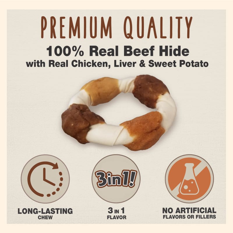 Gourmet Triple Flavored Twisted Kabob Ring Beef Hide Dog Treats
