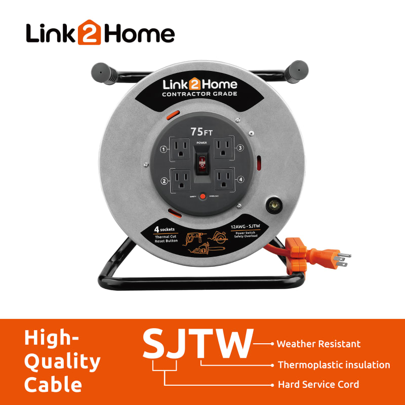 75 ft Contractor Grade Cord Reel 12AWG SJTW w/ 4 Outlets by Link2Home at  Fleet Farm