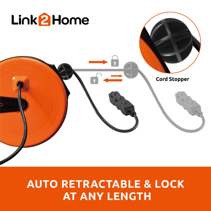 30 ft Retractable Cord Reel 16AWG SJT w/ 3 Outlets by Link2Home at