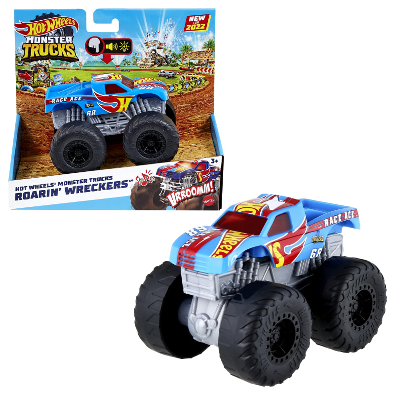 Hot Wheels Monster Trucks Roarin’ Wreckers, 1 1:43 Scale Truck with Lights  & Sounds