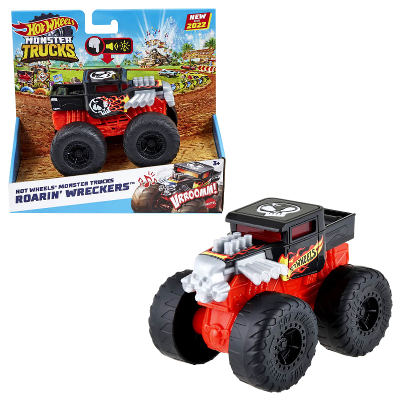 Hot Wheels Monster Trucks Roarin’ Wreckers, 1 1:43 Scale Truck with Lights  & Sounds