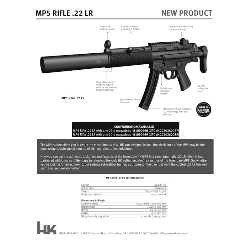 MP5 .22 LR one 25 Round Magazine Rifle by HK at Fleet Farm