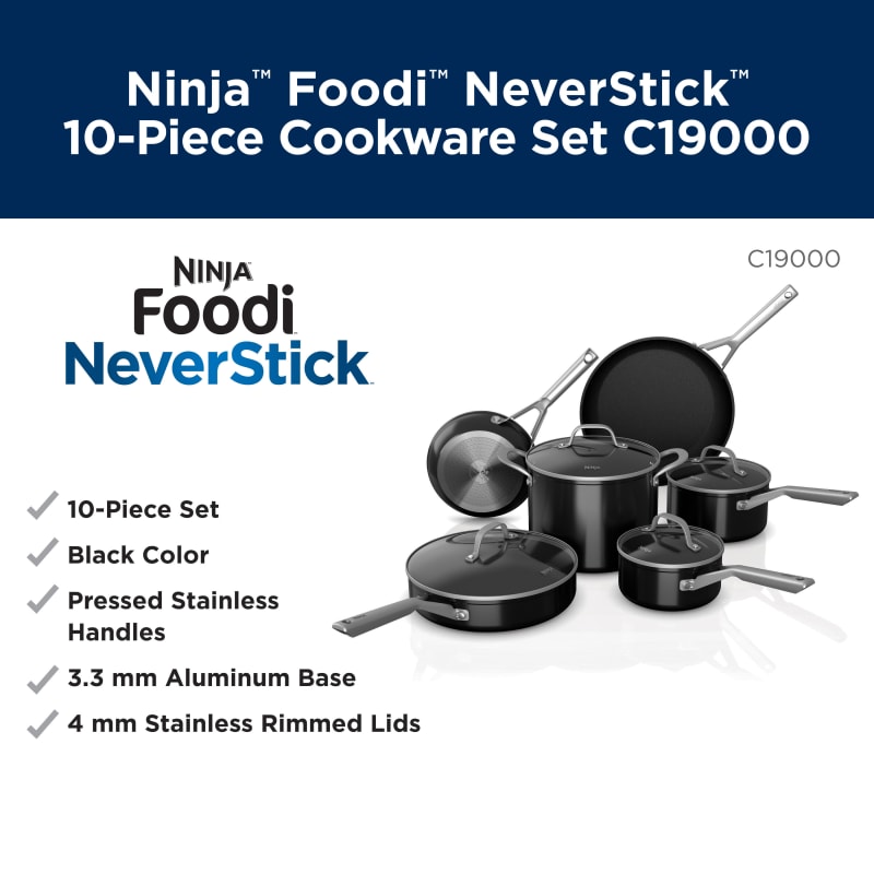 NINJA Foodi Neverstick 10-Piece Stainless Cookware Set with Lids