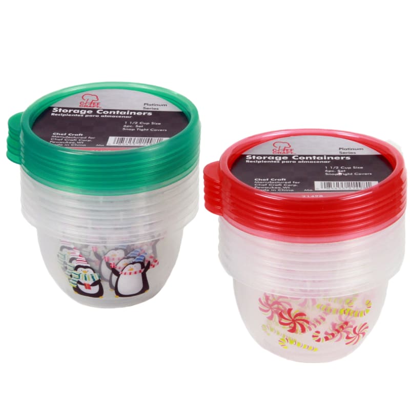 Holiday Round Christmas Storage Container 6 Pc Set - Assorted by