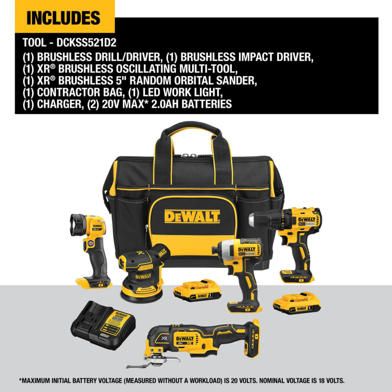 DEWALT 20-Volt MAX Cordless Combo Kit (5-Tool) with (2) 20-Volt