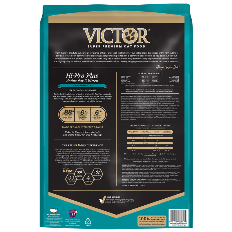 Victor Hi Pro Plus Active Cat Kitten Dry Cat Food 15 lb Bag