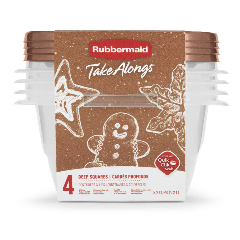 Rubbermaid TakeAlongs Toffee Nut 5.2 Cup Deep Squares Containers, 4-Pack