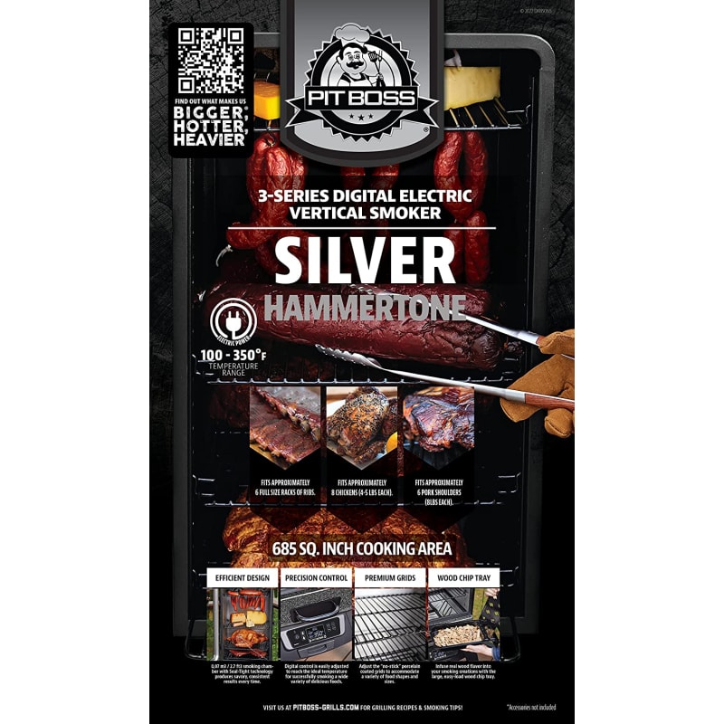 Pit Boss 3-Series Digital Vertical Smoker, Silver Hammertone