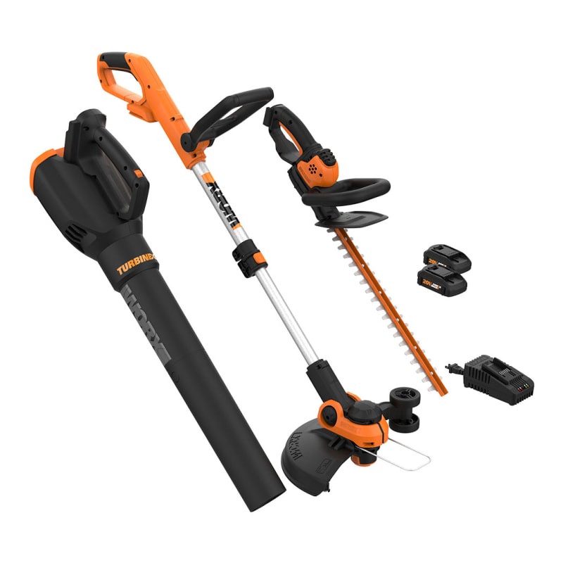 Worx 40V cordless electric mower, trimmer, and blower combo kit