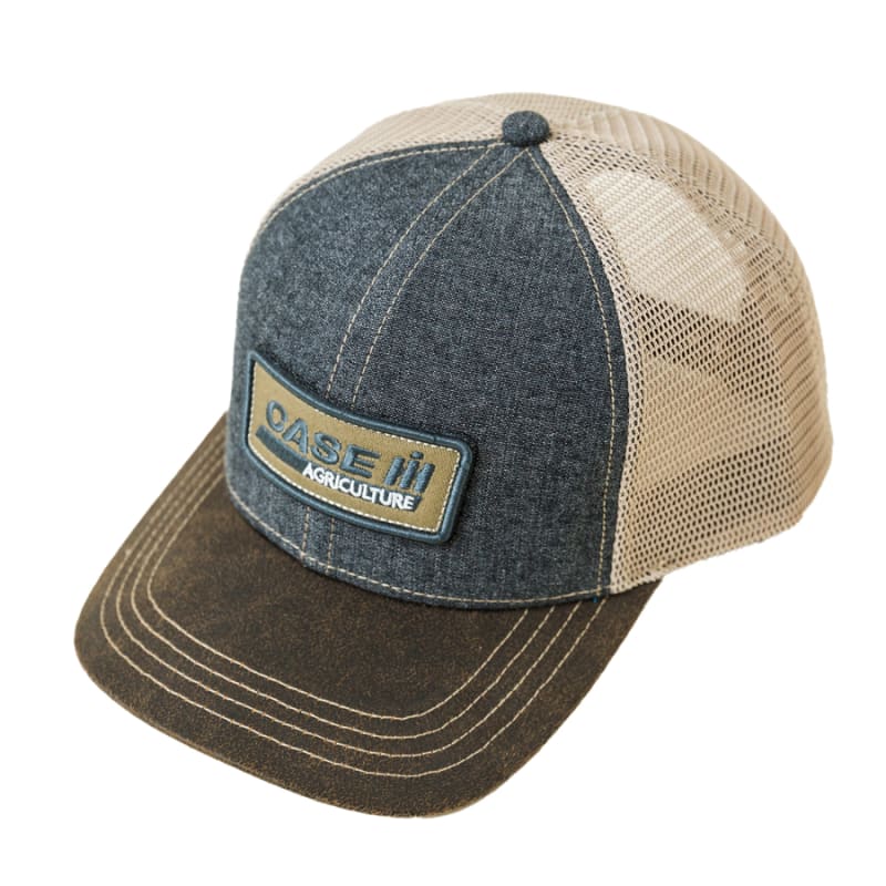 Men's Denim/Brown Embroidered Mesh Back Trucker Cap by Case IH at