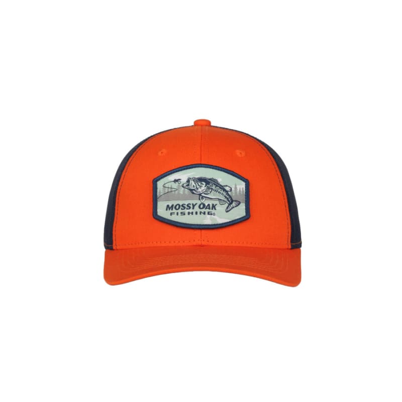 Men's Mossy Oak/Orange-Navy Fishing Bass Scout Patch Logo Cap by Mossy Oak  at Fleet Farm