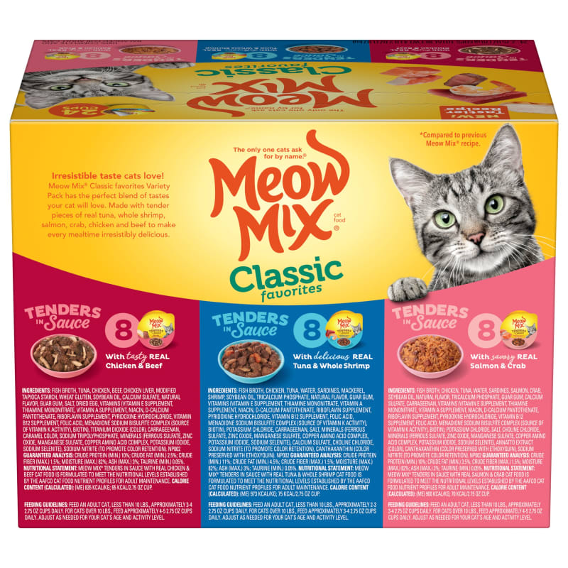 Meow Mix Cat Food, Tenders in Sauce, with Real Tuna & Whole Shrimp