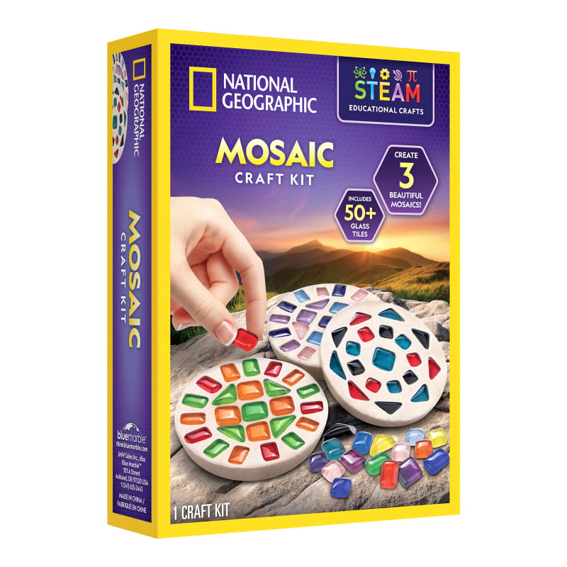 NATIONAL GEOGRAPHIC Kids Arts and Crafts Kit - Includes Glass Tiles,  Templates and More for Creating Mosaic Art Projects