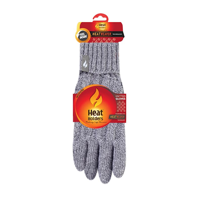 Women's Cloud Grey Amelia Cable Knit Gloves by Heat Holders at