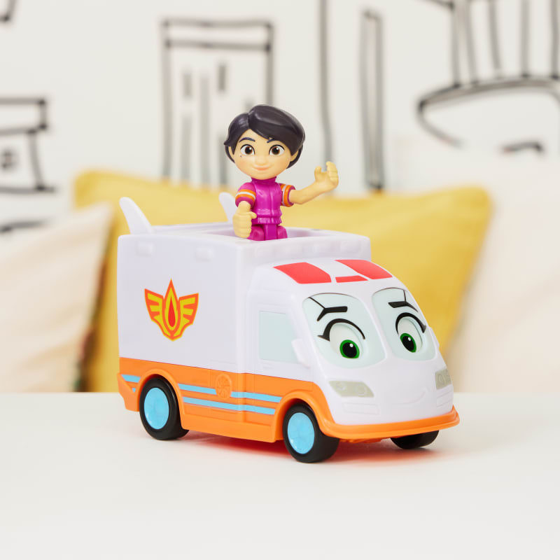 Disney Junior Firebuds, Violet and Axl, Action Figure and Ambulance Toy  with Interactive Eye Movement, Kids Toys for Boys and Girls Ages 3 and up