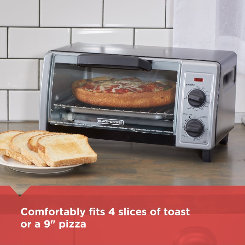  BLACK+DECKER 4-Slice Toaster Oven, Even Toast Technology, Fits  a 9 Pizza, Black: Home & Kitchen