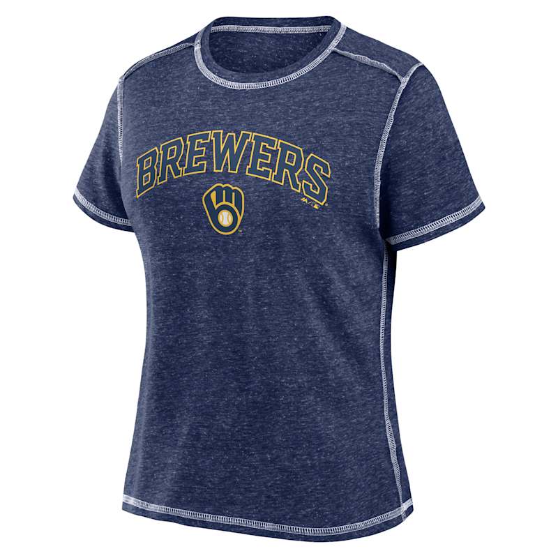 Women's Milwaukee Brewers Navy Heather Wordmark Short Sleeve Shirt