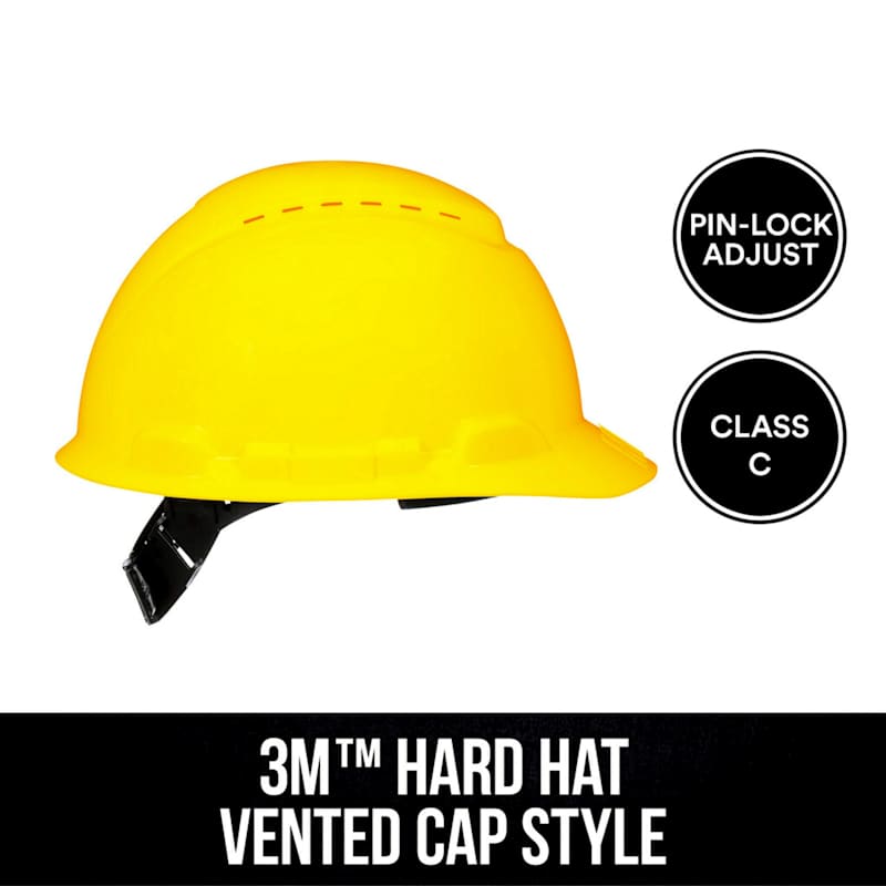 Yellow Vented Hard Hat with Pin Lock Adjustment by 3M at Fleet Farm