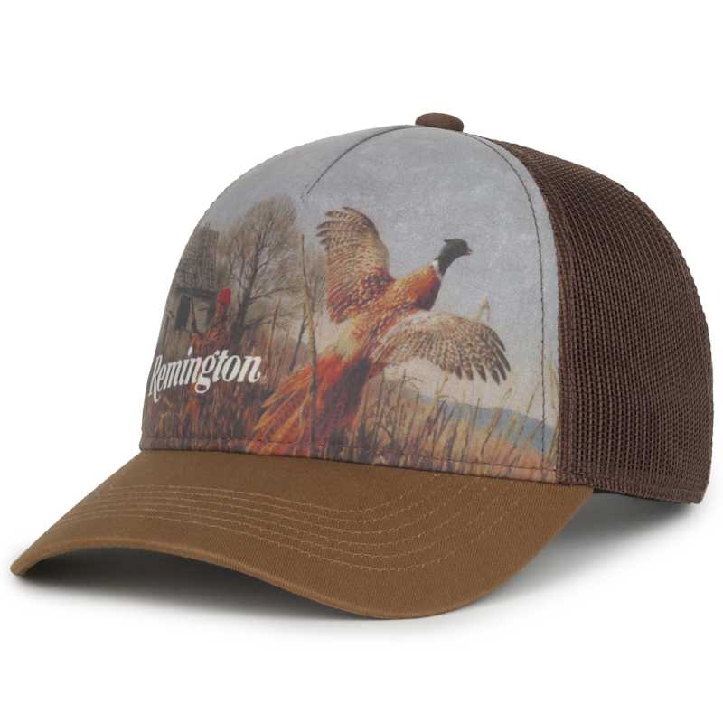 Men's White/Brown Sublimated Pheasant Scene Logo Meshback Cap by
