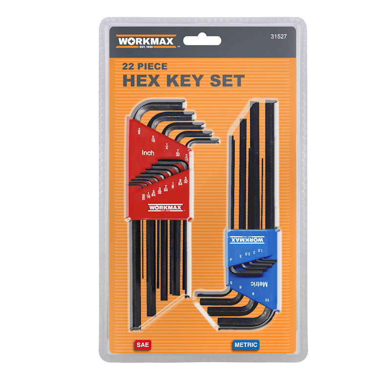 22 Pc. L-Wrench Combination Hex Key Set, SAE/Metric by Workmax at