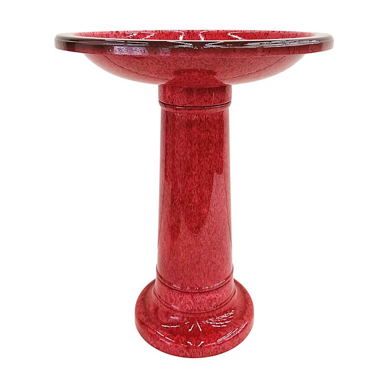 Lightweight Glazed Birdbath - Red by Exhart at Fleet Farm