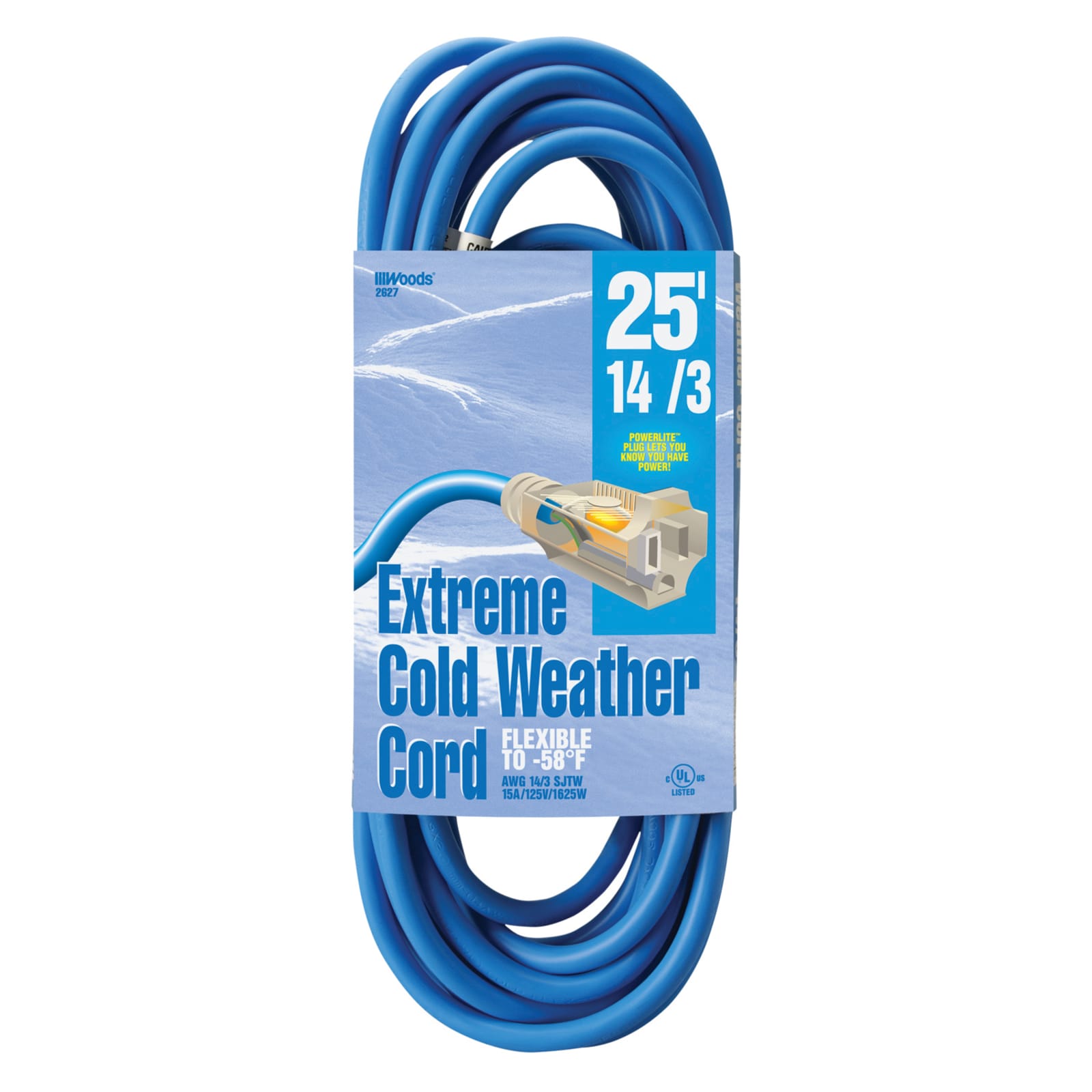 USW 14/3 50ft Cold Weather Extension Cord with 2 Lighted Plugs