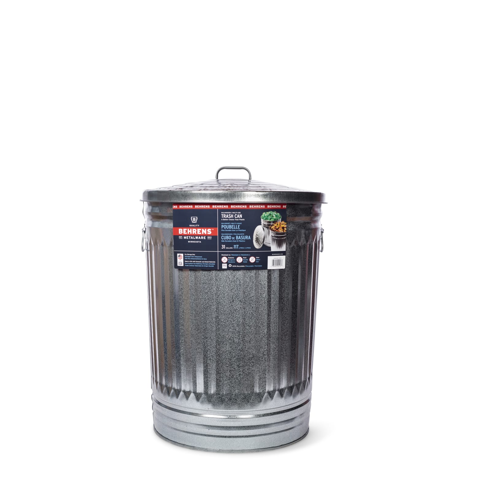 31 gal Silver Galvanized Steel Trash Can w/ Lid by Behrens at Fleet Farm