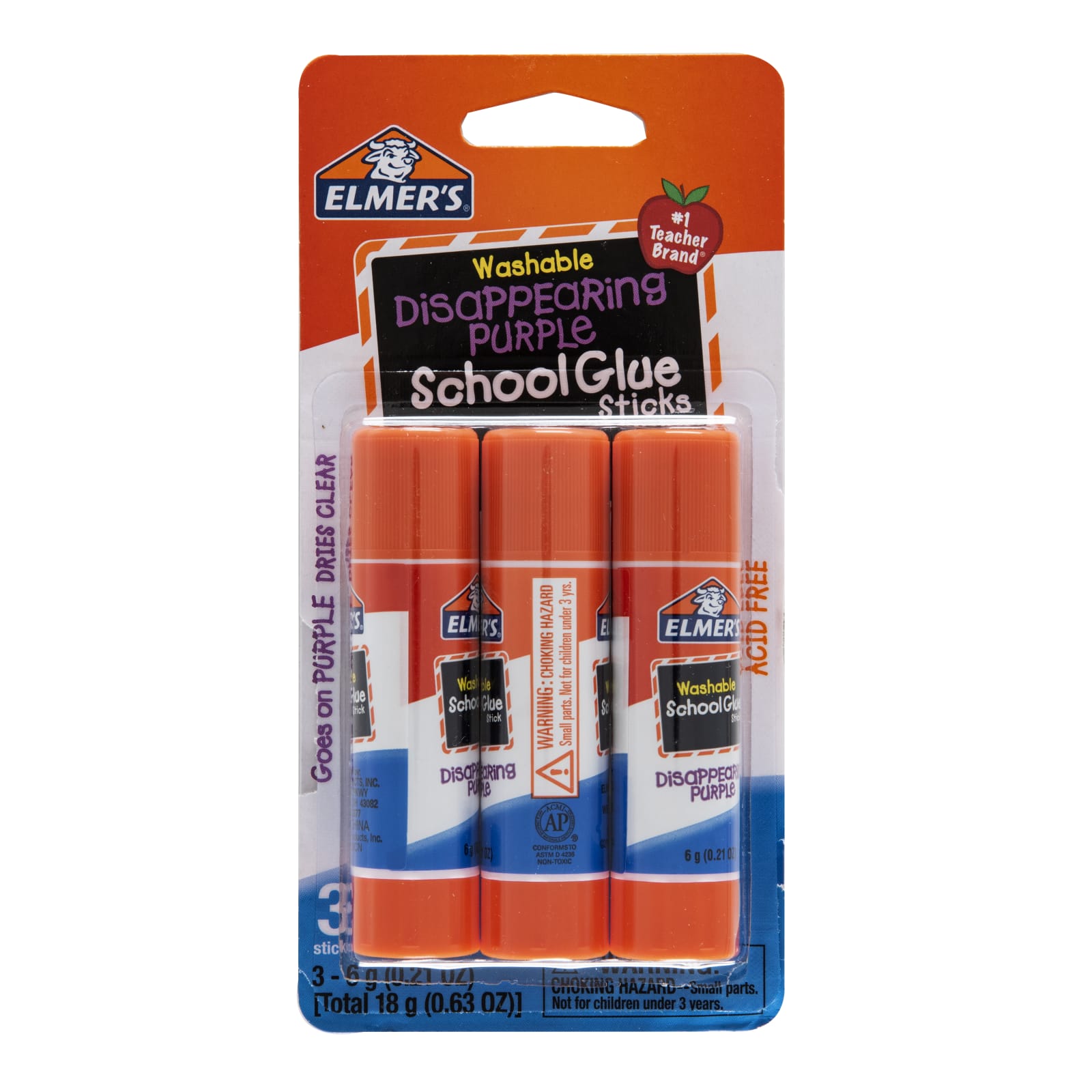 Elmer's -Giant Glue Stick - Washable Disappearing Purple - (3 Pack) 2.31 oz