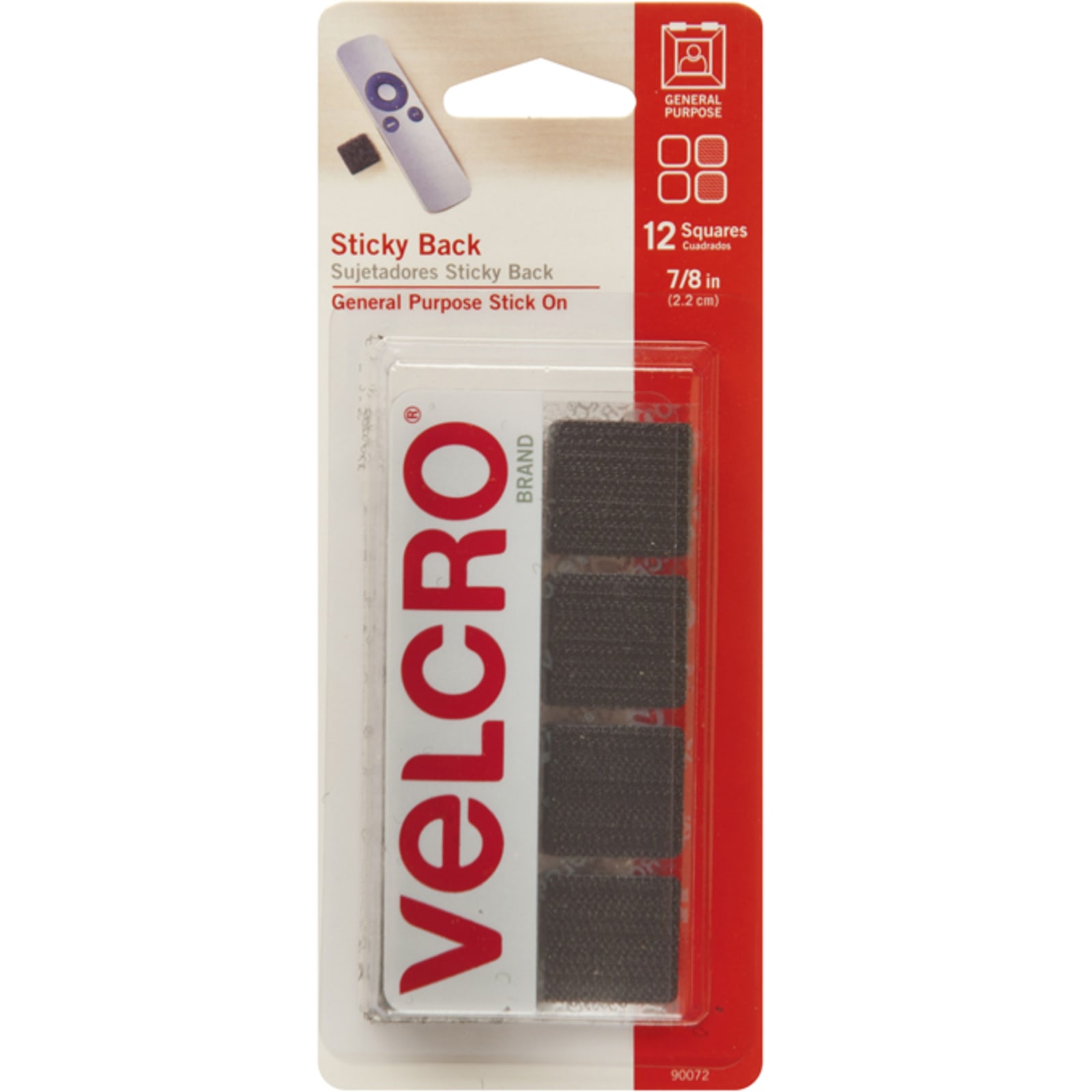 Velcro Sticky Back Squares, 7/8- Clear