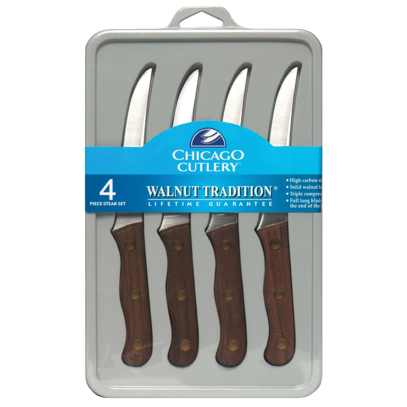 Chicago Cutlery 4 Piece Walnut Tradition Wooden Handle Steak Knife Set