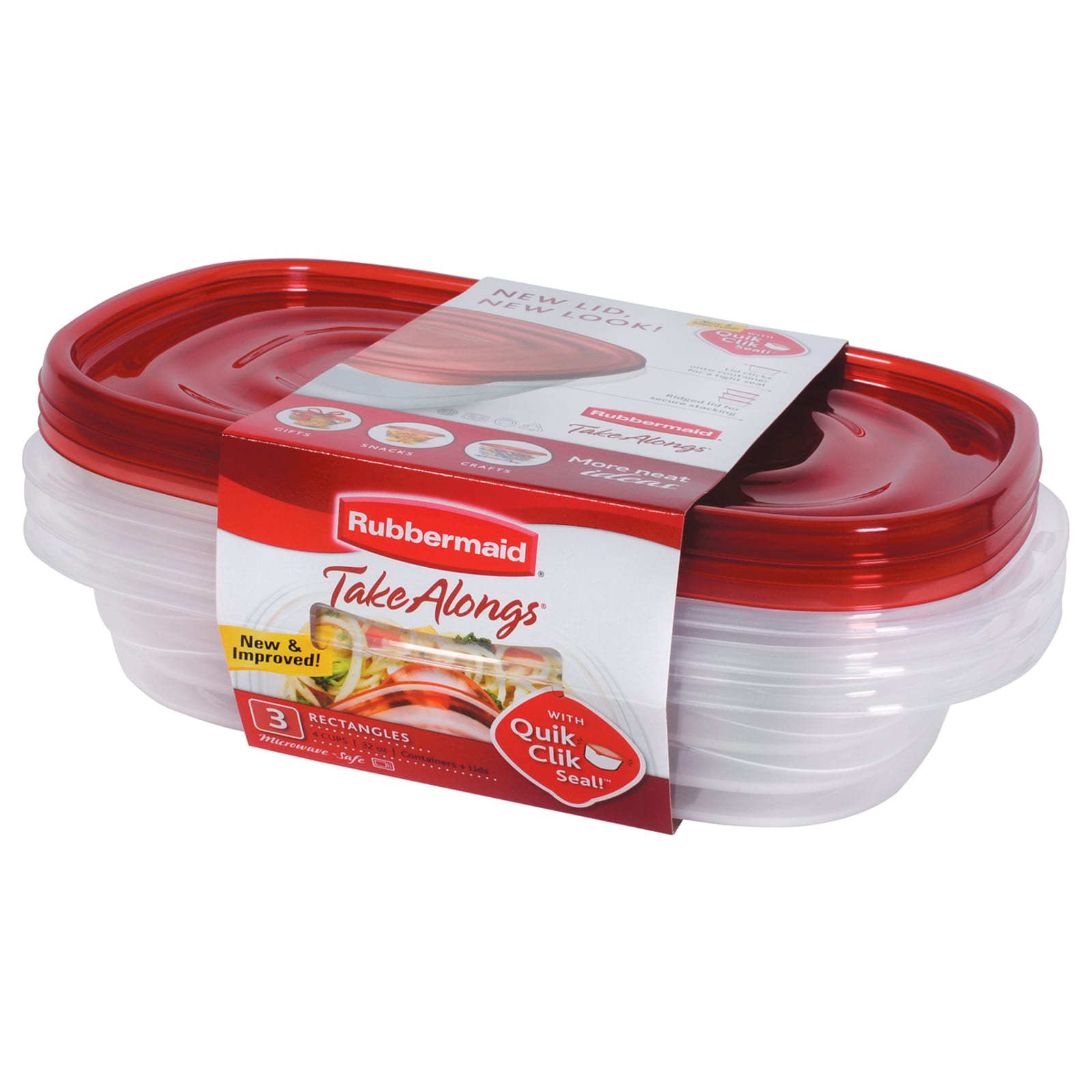 Rubbermaid Take Alongs Containers + Lids, Divided Rectangles - 3 pack, 3.7 Cup, Clear