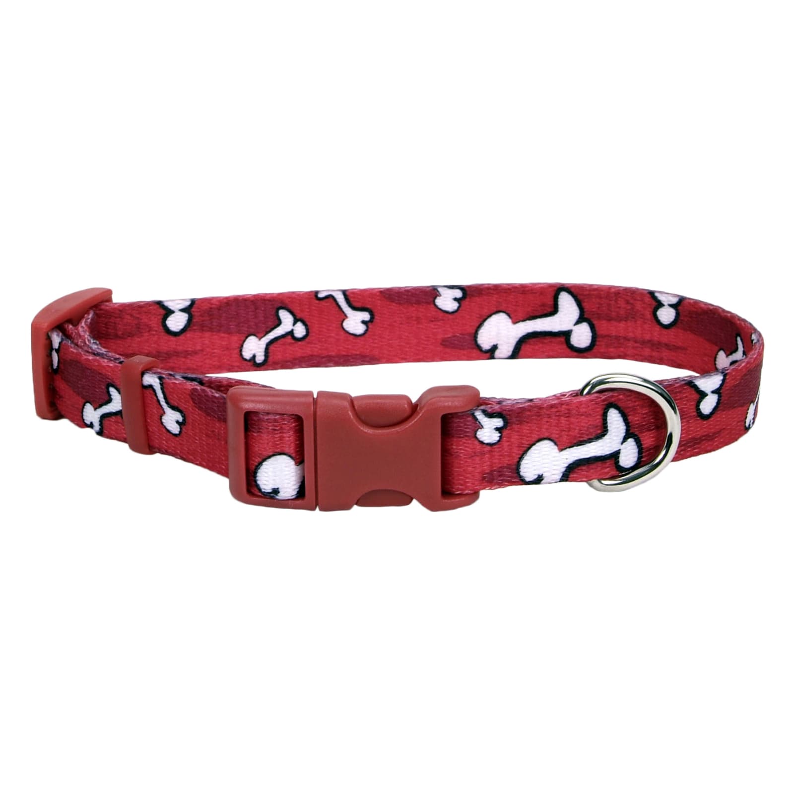 Styles Adjustable Dog Collar 1, Red Bones