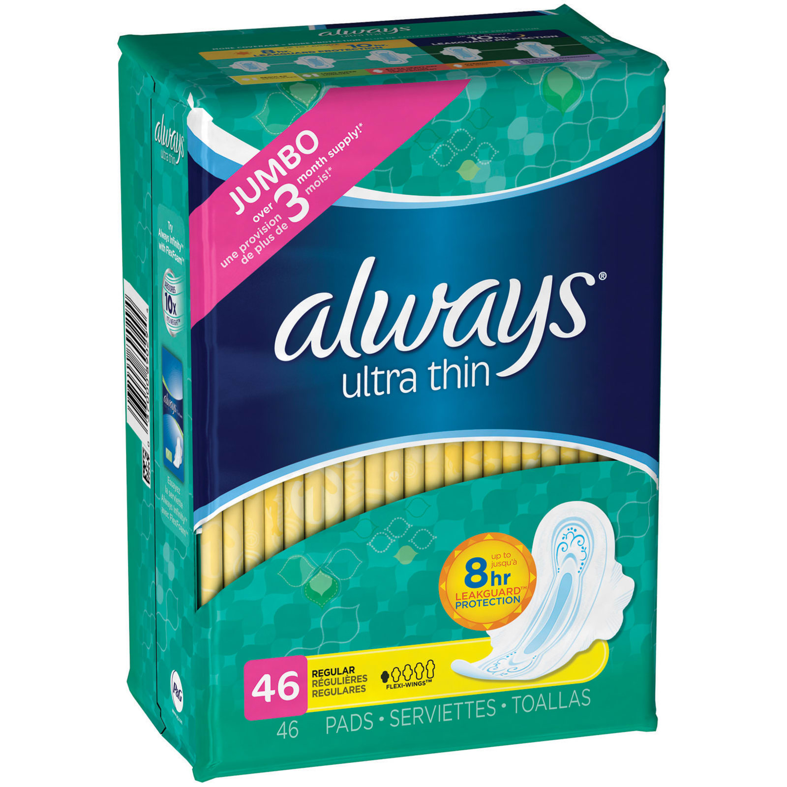 Always Ultra Thin, Feminine Pads For Women, Size 1 Regular Absorbency, With  Wings, Unscented, 46 Count