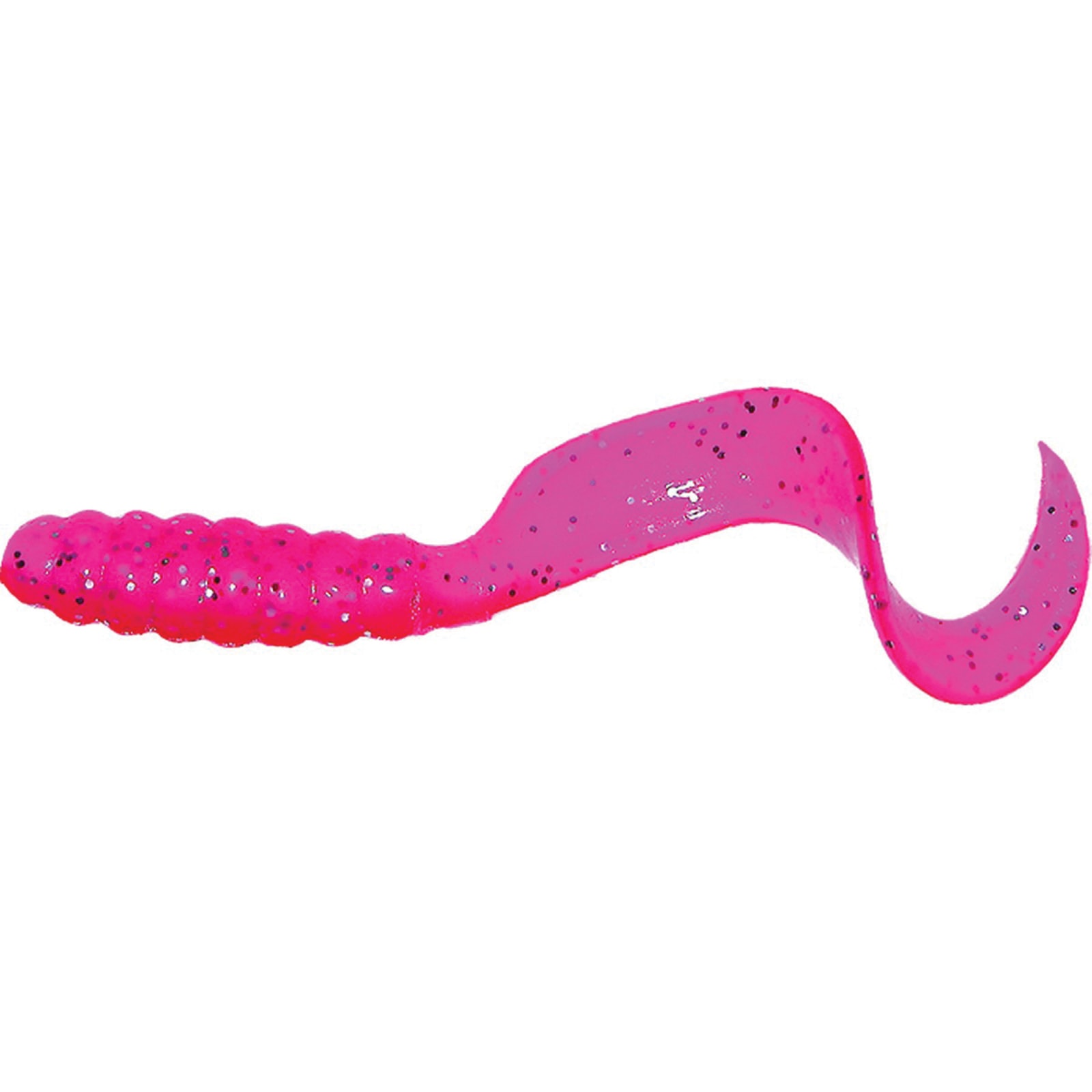 Neon Pink Flake Meeny Curly Tail Grub by Mister Twister at Fleet Farm